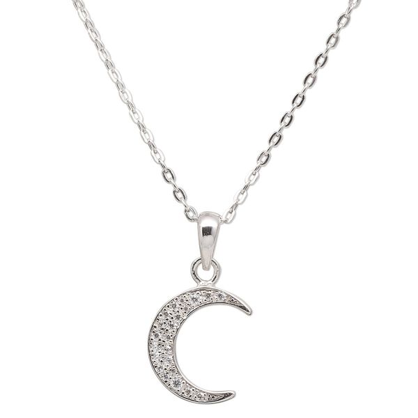 Necklace, Create Compliments®, cubic zirconia and rhodium-plated sterling silver chain wearable at 16 and 18 inches. Sold individually. image number 0