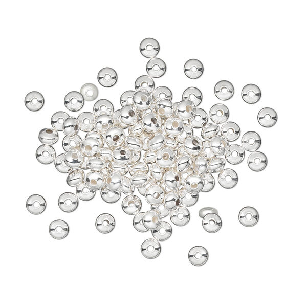 Bead, silver-plated brass, 3x2mm smooth rondelle. Sold per pkg of 100. image number 0