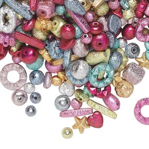Bead mix, acrylic, mixed colors, 6mm-17x4mm mixed stardust shape. Sold per 100-gram pkg, approximately 300-400 beads.