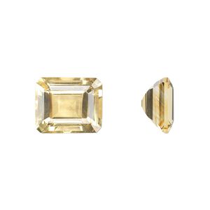 Citrine 1pkg1, hand-cut faceted emerald-cut gem 12x10mm