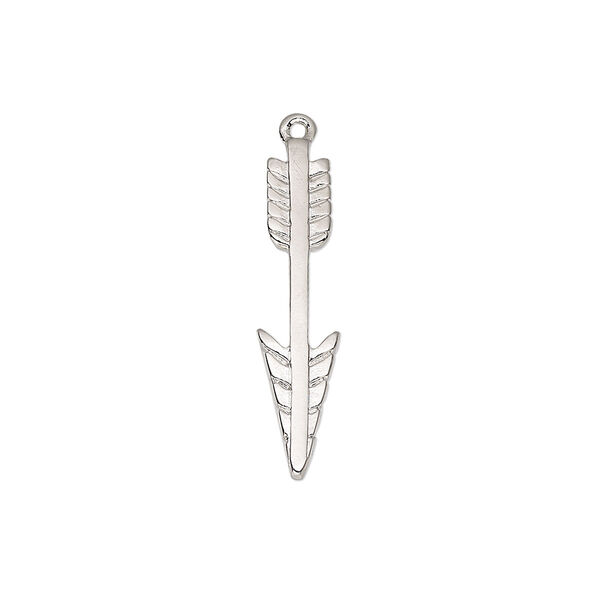 Charm, imitation rhodium-plated "pewter" (zinc-based alloy), 25x6mm double-sided arrow. Sold individually. image number 0