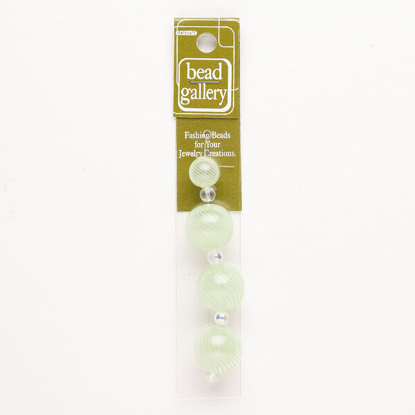 Bead 1pkg4 handblown glass, 12-19mm round / line design, assortment translucent green / clear image number 0