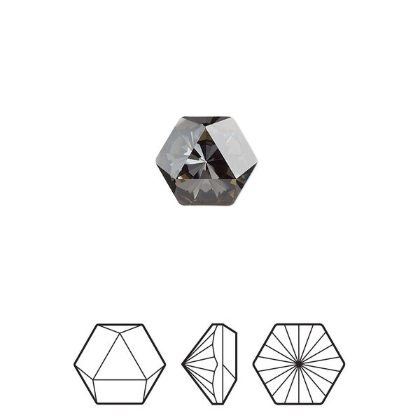 Fancy stone 2pk crystal silver night foil back, Crystal Passions® 10.8x9.4mm prismatic hexagon 4699 image number 0