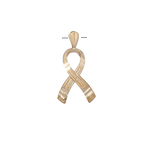 Pendant, 14Kt rose gold, 17x11mm diamond-cut awareness ribbon. Sold individually. image number 0