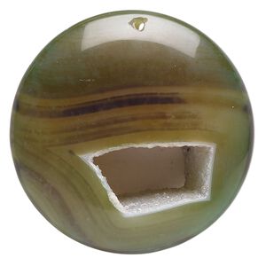 Druzy green agate 1pkg1, puffed flat round focal 46-49mm