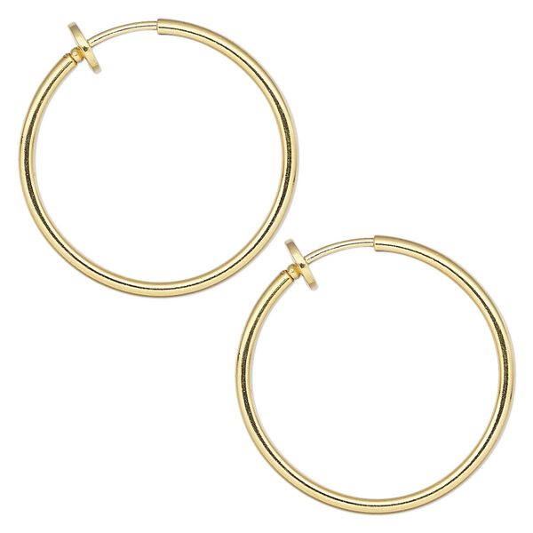 Earring hoop 1pkg2 gold-plated, 25x1.5mm round / pierced-look spring closure, brass 1 pair image number 0