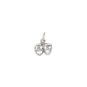 Charm, antiqued sterling silver, 9x6mm double mask. Sold individually.