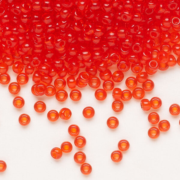 Seed bead, Preciosa Ornela, glass, transparent light red, #8 rocaille. Sold per 50-gram pkg. image number 0