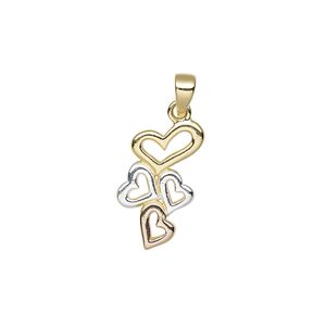 Pendant, sterling silver / gold- / rose gold-finished sterling silver, 18.5x10mm single-sided hearts. Sold individually.