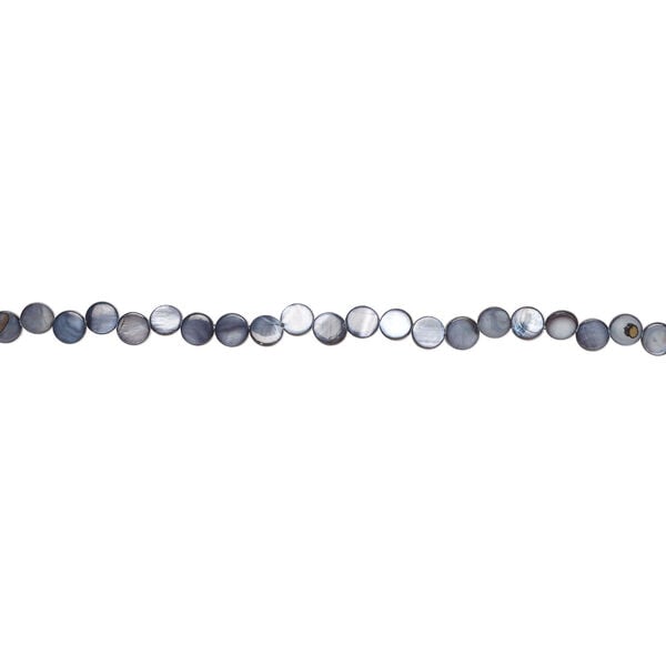 Mother-of-pearl shell 1pkg1, top-drilled flat round bead 15 inch blue steel 9-10mm image number 1