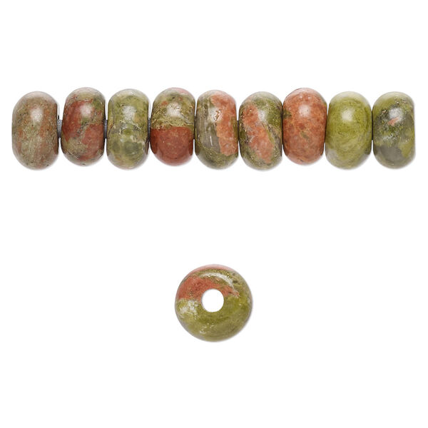 Bead, unakite (natural), 8x5mm rondelle, B grade, Mohs hardness 6 to 7. Sold per pkg of 10. image number 0
