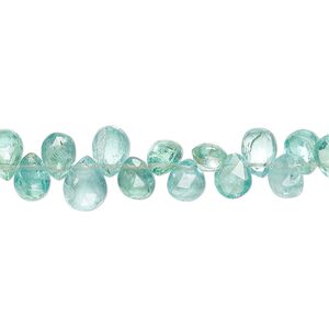 Blue green apatite 1pkg1, hand-cut top-drilled faceted puffed teardrop bead natural 8 inch 5x4mm-7x5mm