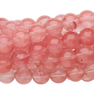 Bead, cherry "quartz" glass, 8mm round. Sold per pkg of (10) 15-1/2" to 16" strands.