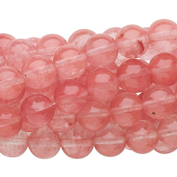 Bead, cherry "quartz" glass, 8mm round. Sold per pkg of (10) 15-1/2" to 16" strands. image number 0