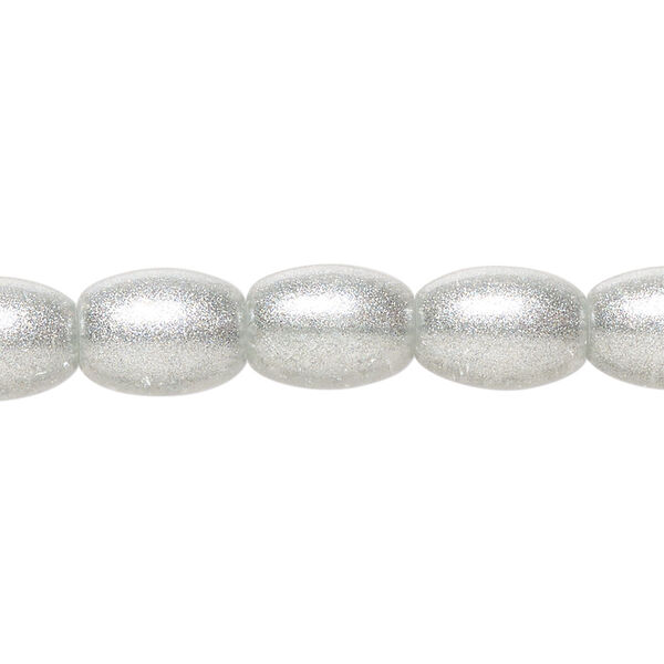 Bead, glass, opaque silver, 11x8mm oval. Sold per 8-inch strand, approximately 15 beads. image number 0