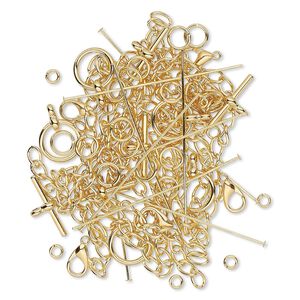 Finding, gold-plated brass and "pewter" (zinc-base alloy), assorted shape. Sold per pkg of 50.