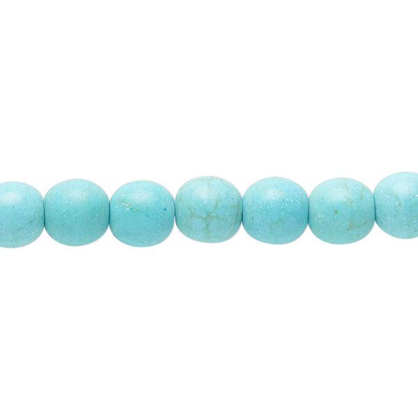 Bead, magnesite (dyed / stabilized), light blue, 7-8mm round, C grade, Mohs hardness 3-1/2 to 4. Sold per 14-inch strand. image number 0