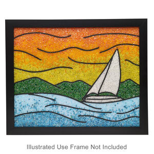 Sabrina Frey Bead Mosaic™ Starter Kit, glass / medium-density fiberboard / glue, pkg/1, multicolored, 8x10 inches with "Mountain Sail (sailboat)" design.