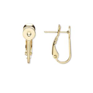 Earring 1pkg10 gold-plated, 18.5mm hinged / 6mm pad / 6mm round setting, 21 gauge brass 5 pair