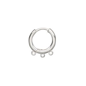 Earring hoop 1pkg2 sterling silver, 14mm hinged / 3 closed loop / round tube, 1 pair