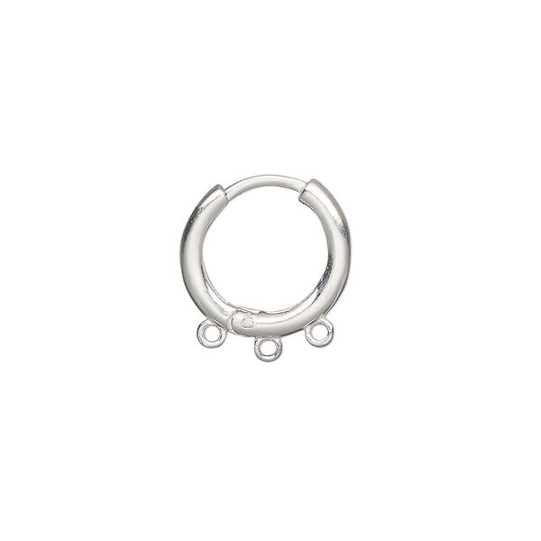 Earring hoop 1pkg2 sterling silver, 14mm hinged / 3 closed loop / round tube, 1 pair image number 0