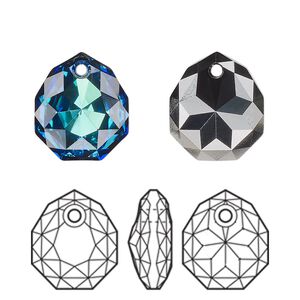 Drop 1pk crystal Bermuda blue, Crystal Passions® 16x13.5mm pendant majestic 6436