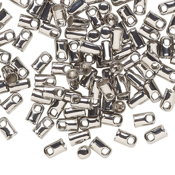 Cord end, imitation rhodium-plated steel, 5x3mm with 2mm inside diameter. Sold per pkg of 100. image number 0