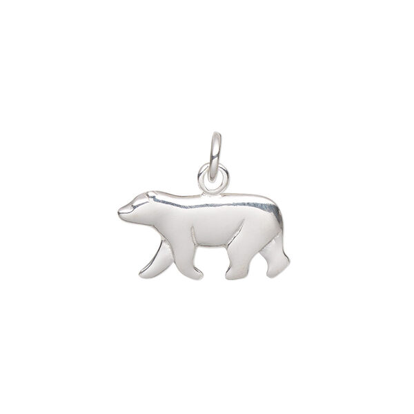 Charm, sterling silver, 18.5x10mm single-sided bear. Sold individually. image number 0
