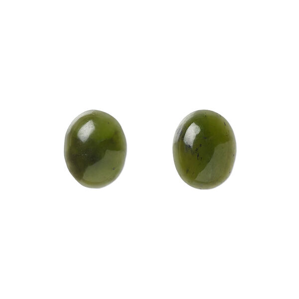 Cabochon, nephrite jade (natural), 10x8mm calibrated oval, B grade, Mohs hardness 6 to 6-1/2. Sold per pkg of 2. image number 0