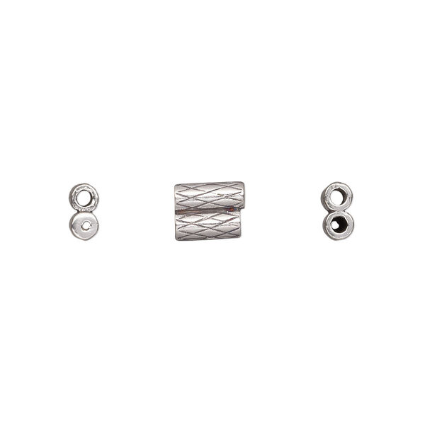 Clasp, JBB Findings, slide, antiqued sterling silver, 7.5x6mm textured double-round tube, fits 1.5mm cord. Sold per 2-piece set. image number 0