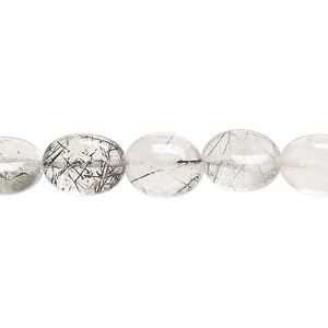 Tourmalinated quartz 1pkg1, hand-cut puffed oval bead natural 13 inch 7x6mm-14x9mm