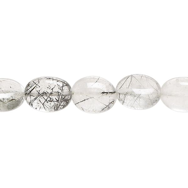 Tourmalinated quartz 1pkg1, hand-cut puffed oval bead natural 13 inch 7x6mm-14x9mm image number 0