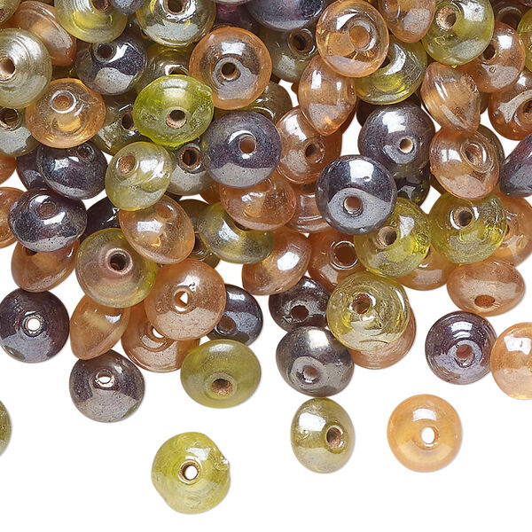 Bead mix, luster glass, mixed colors, 6x4-7x5mm saucer. Sold per 2-ounce pkg, approximately 300 beads. image number 0