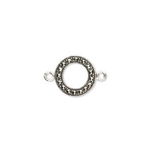 Link, sterling silver and marcasite, 11mm open flat round. Sold individually.