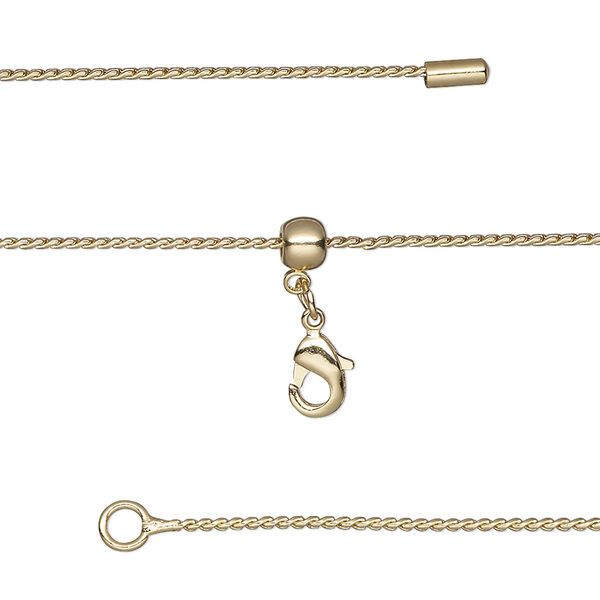 Chain, silicone and gold-finished brass, 0.9mm serpentine, adjustable from 16 to 23-1/2 inches with lobster claw clasp and adjustable slider bead. Sold individually. image number 0