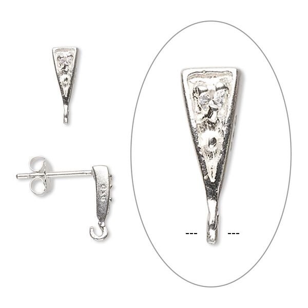 Earstud, sterling silver and cubic zirconia, clear, 9x9x3mm fancy triangle with open loop. Sold per pair. image number 0