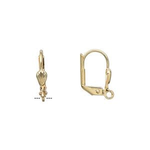 Ear wire leverback 1pkg10 gold-plated, 15mm / 6x3mm shell / open loop, brass 5 pair
