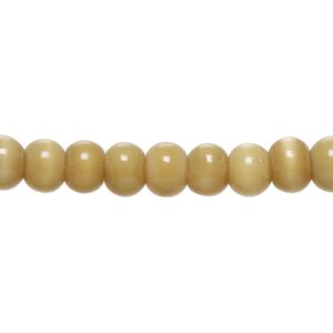 Bead, cat's eye glass (fiber optic glass), khaki, 7x5mm-8x7mm irregular round and rondelle. Sold per 14-inch strand, approximately 60 beads.