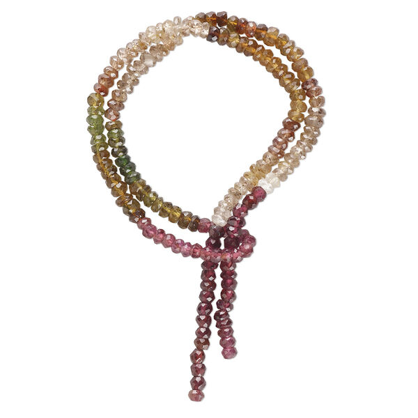 Bead, multi-gemstone (heated), 3x1mm-4x2mm hand-cut faceted rondelle, B grade, Mohs hardness 7 to 9. Sold per 13-inch strand, approximately 160 beads. image number 0