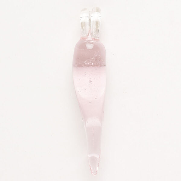 Focal, lampworked glass, pkg/1, transparent clear and pink, 52x13mm-58x17mm chili pepper. image number 0