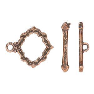 Clasp toggle 1pkg10 copper-plated pewter (tin alloy), 19.5x19mm double-sided scalloped diamond, TierraCast® antique 1-strand