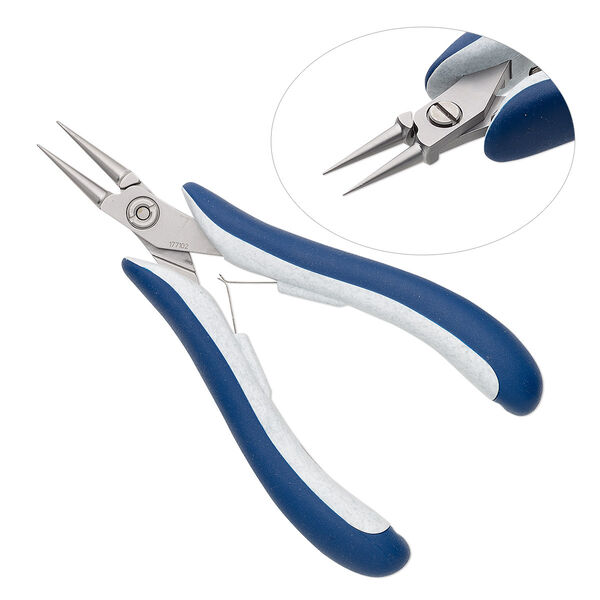Pliers, Teborg®, round-nose, steel / stainless steel / plastic, grey / white / blue, 5-1/2 inches. Sold individually. image number 0