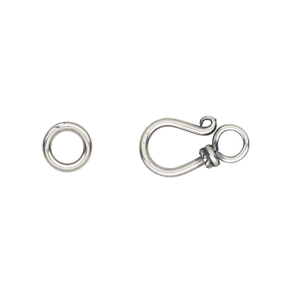 Clasp, hook-and-eye, sterling silver, approximately 13x9mm. Sold individually. image number 0