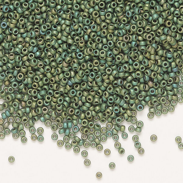 Seed bead, Miyuki 1pkg35g, glass, #15 rocaille, opaque matte gold luster sage green (RR-2031) image number 0
