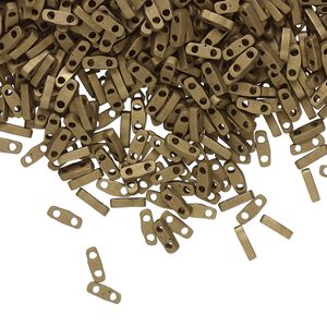 Seed bead, TILA®, glass, pkg/5g, 5x1.2mm quarter tila rectangle, opaque matte metallic dark bronze, (QTL-2006).