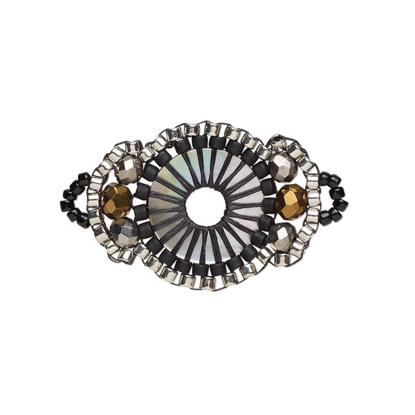 Link, Creative Touch, glass, copper / silver / black, 25x18mm double-sided fancy oval. Sold individually. image number 0