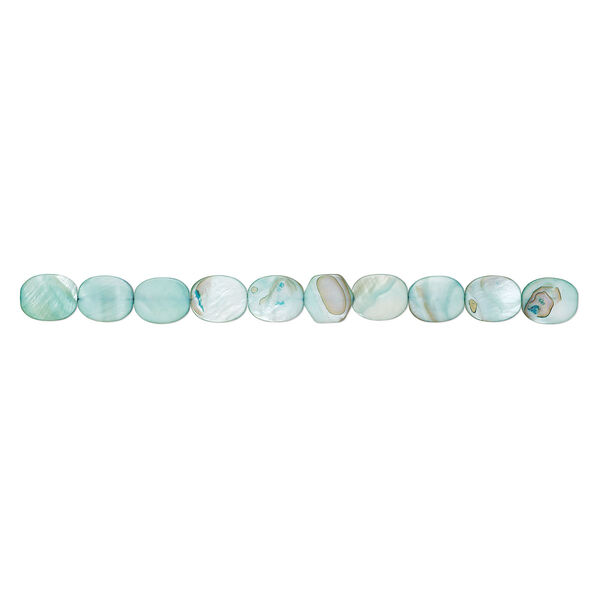 Mother-of-pearl shell 1pkg1, flat oval bead 15 inch light teal green 23x19mm-24x19mm image number 1