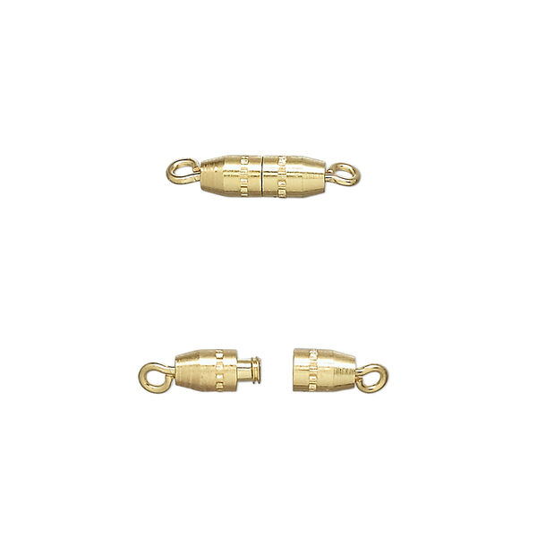 Clasp, torpedo, gold-plated brass, 10x3mm oval. Sold per pkg of 100. image number 0
