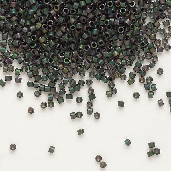 Seed bead, Delica®, glass, pkg/250g, #11 round, opaque matte metallic iris dark green (DB-0327). image number 0