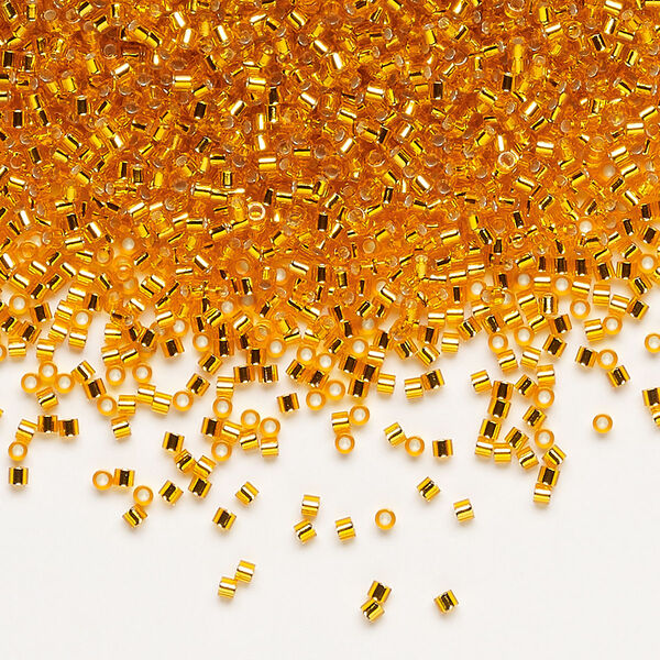 Seed bead, Delica®, glass, pkg/50g, #15 round, transparent silver-lined orange (DBS-0045). image number 0